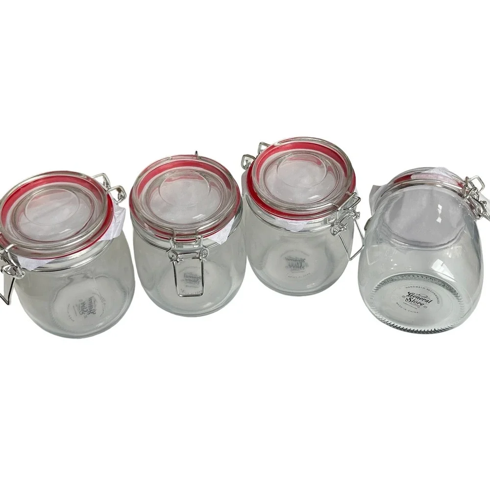 Gibson General Store 4-Piece Jar Set 22 Oz Clear Glass Farmhouse Cottage NIB